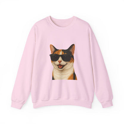 Calico Shorthair Cat Wearing Sunglasses - Adult Crewneck Sweatshirt