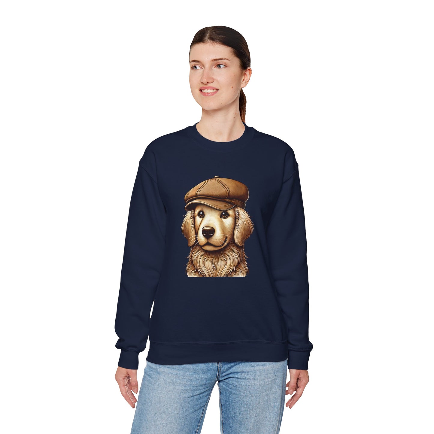 Golden Retriever In Newsboy Hat - Adult Crewneck Sweatshirt - Too Cute Pets