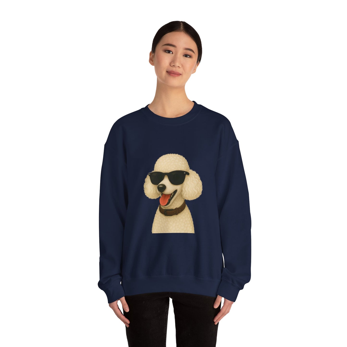 White Poodle Wearing Sunglasses - Adult Crewneck Sweatshirt