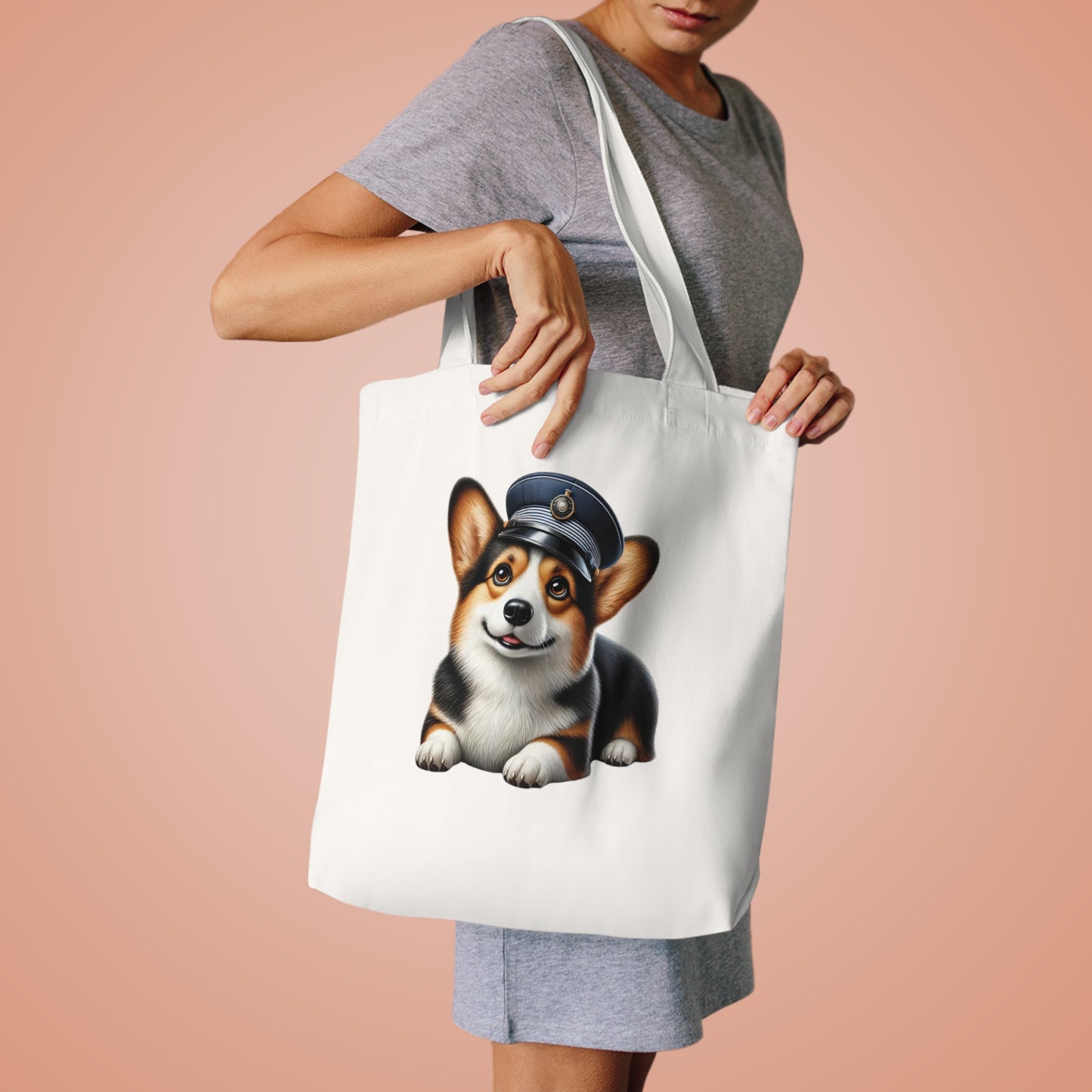 Corgi Wearing a Conductor's Hat - Cotton Tote Bag