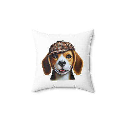 Beagle Wearing a Deerstalker Hat - Throw Pillow