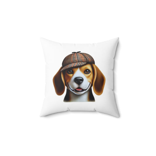 Beagle Wearing a Deerstalker Hat - Throw Pillow