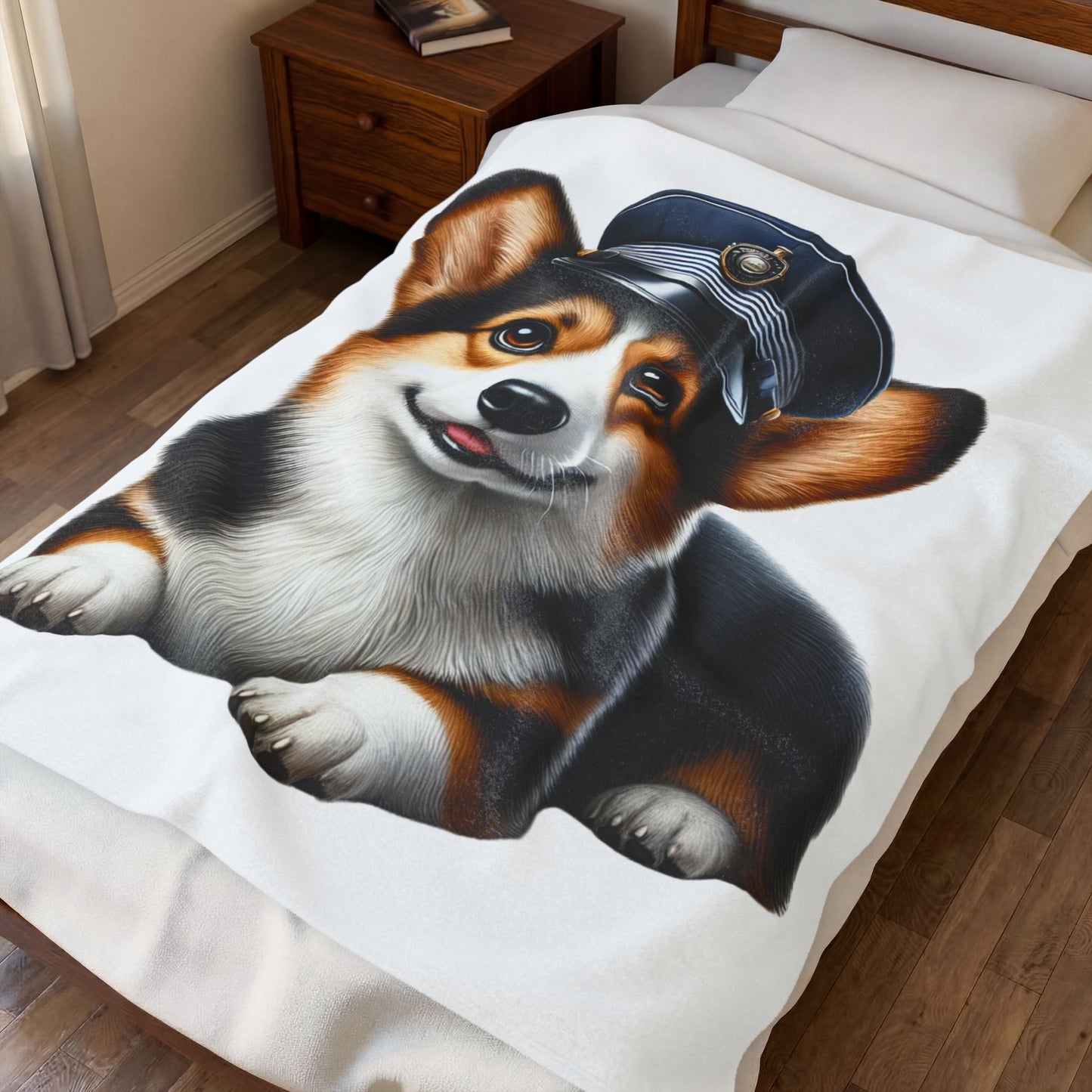 Corgi Wearing a Conductor's Hat - Sherpa Blanket
