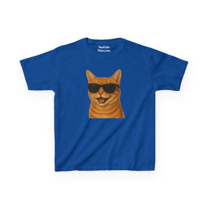 Domestic Shorthaired Orange Tabby Cat Wearing Sunglasses Kids Tee
