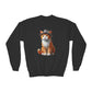 Tabby Kitten With Fedora Hat- Youth Crewneck Sweatshirt - Too Cute Pets