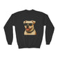 American Bulldog Portrait Youth Crewneck Sweatshirt with Sunglasses Design