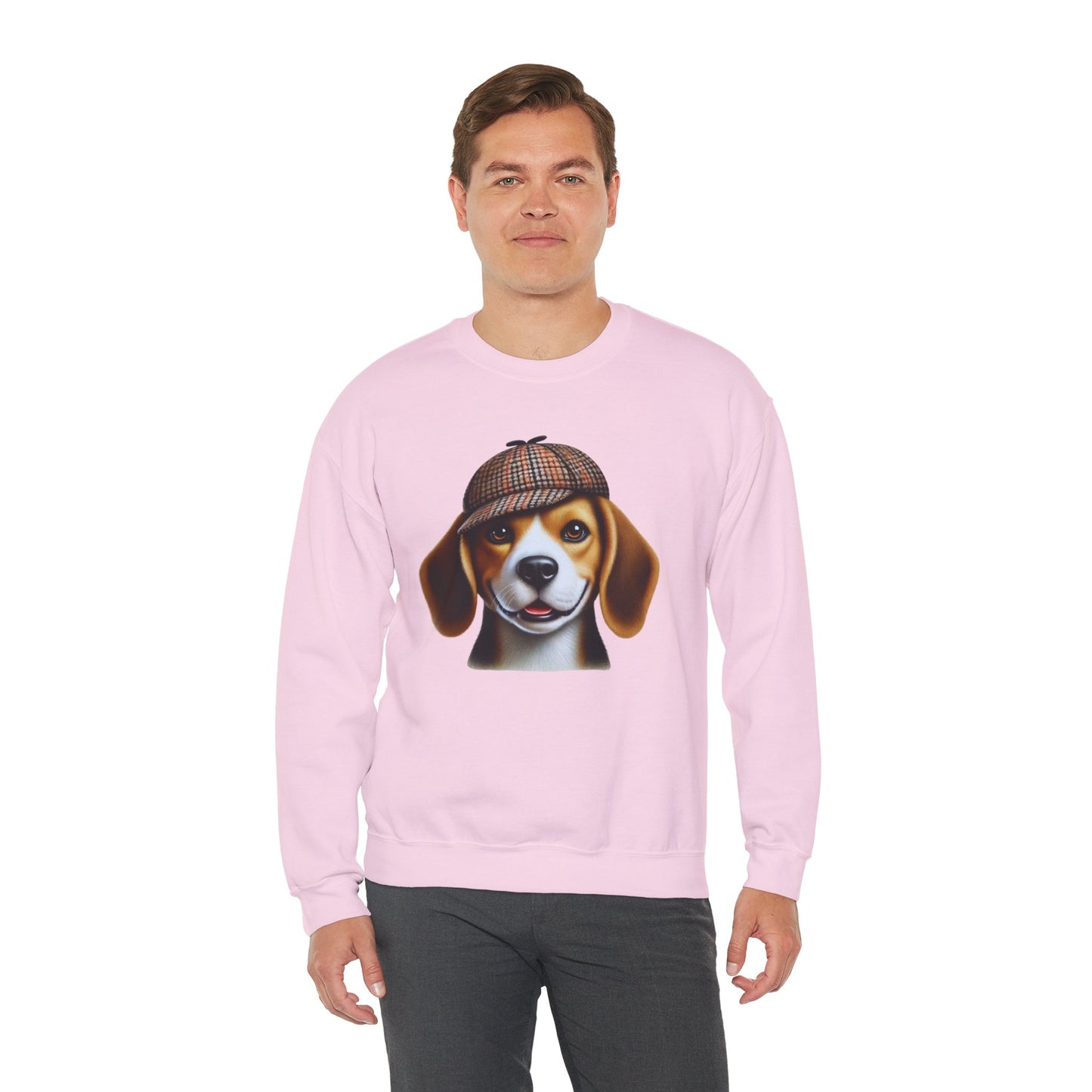 Smiling Beagle Wearing Deerstalker Hat - Adult Crewneck Sweatshirt - Too Cute Pets