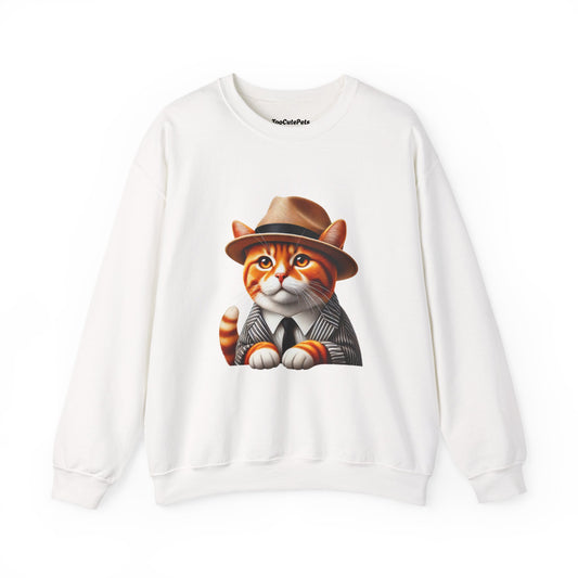 Tabby Cat in Fedora & Suit – Adult Unisex Crewneck Sweatshirt