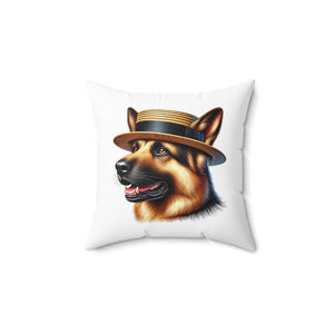 German Shepherd Wearing a Boater Hat - Throw Pillow
