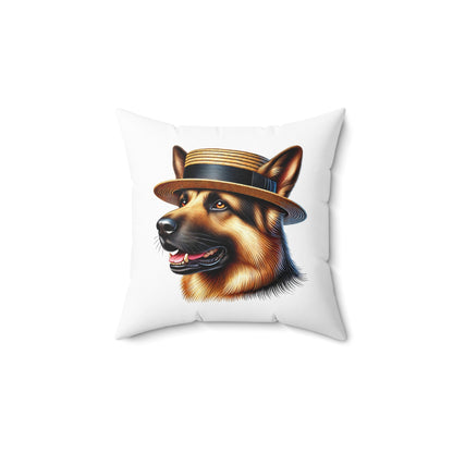 German Shepherd Wearing a Boater Hat - Throw Pillow