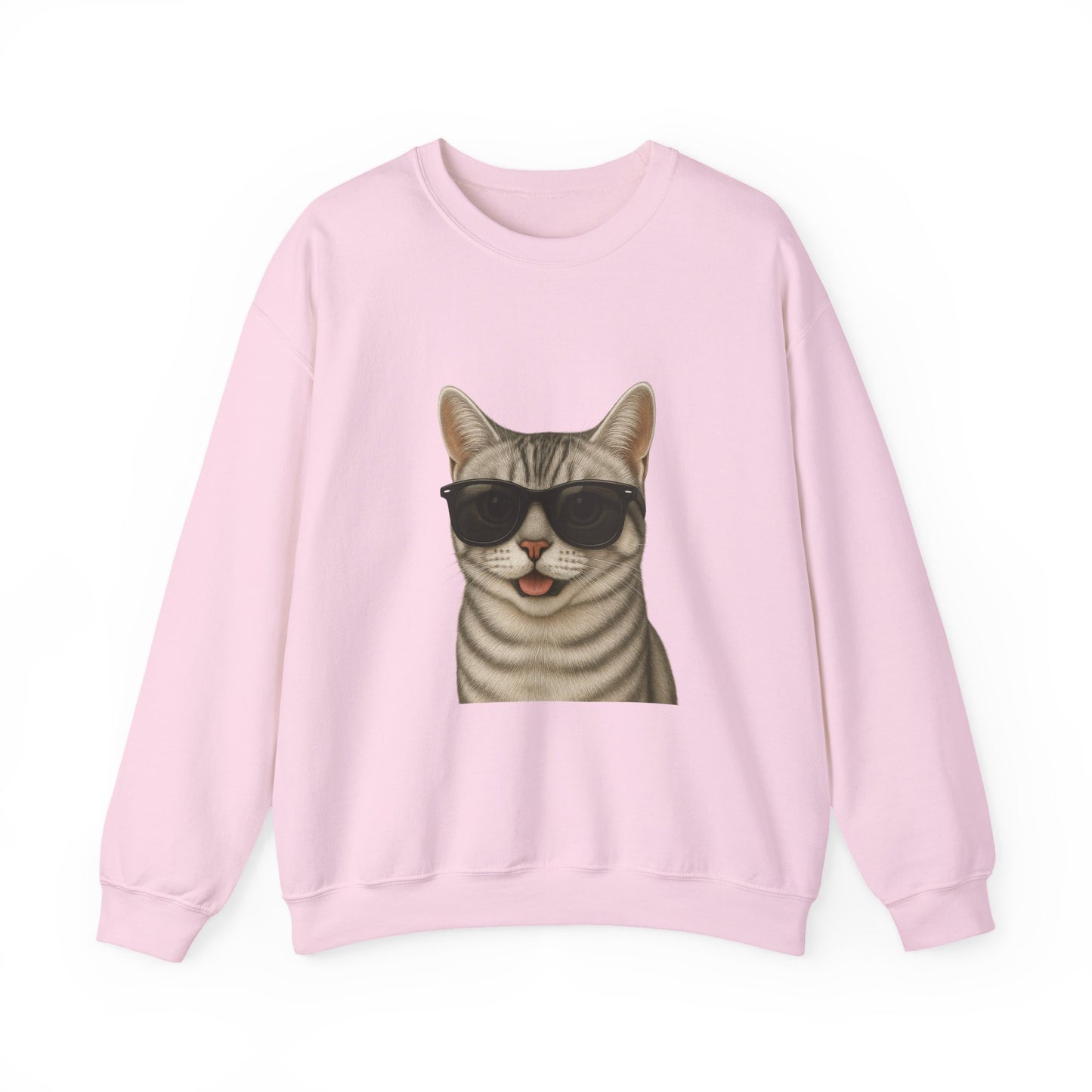 American Shorthair Silver Tabby Wearing Sunglasses - Adult Crewneck Sweatshirt