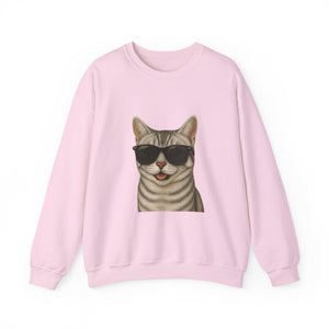 American Shorthair Silver Tabby Wearing Sunglasses - Adult Crewneck Sweatshirt