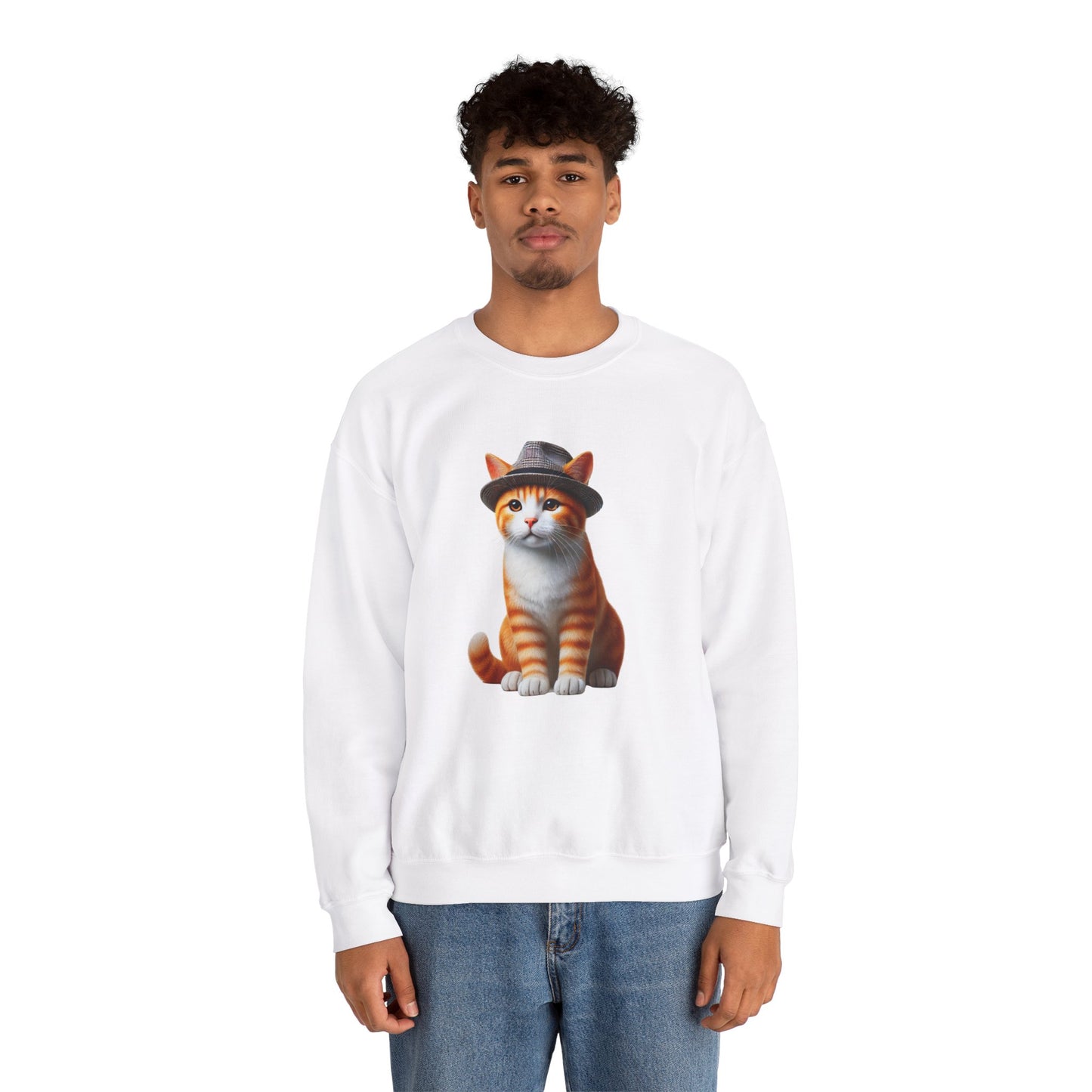 Cool Tabby Kitten Wearing Fedora Hat - Adult Crewneck Sweatshirt - Too Cute Pets