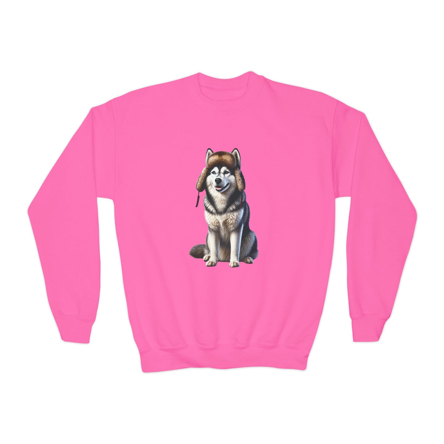 Husky Wearing Fur Trappers Hat Youth Sweatshirt - Too Cute Pets Collection