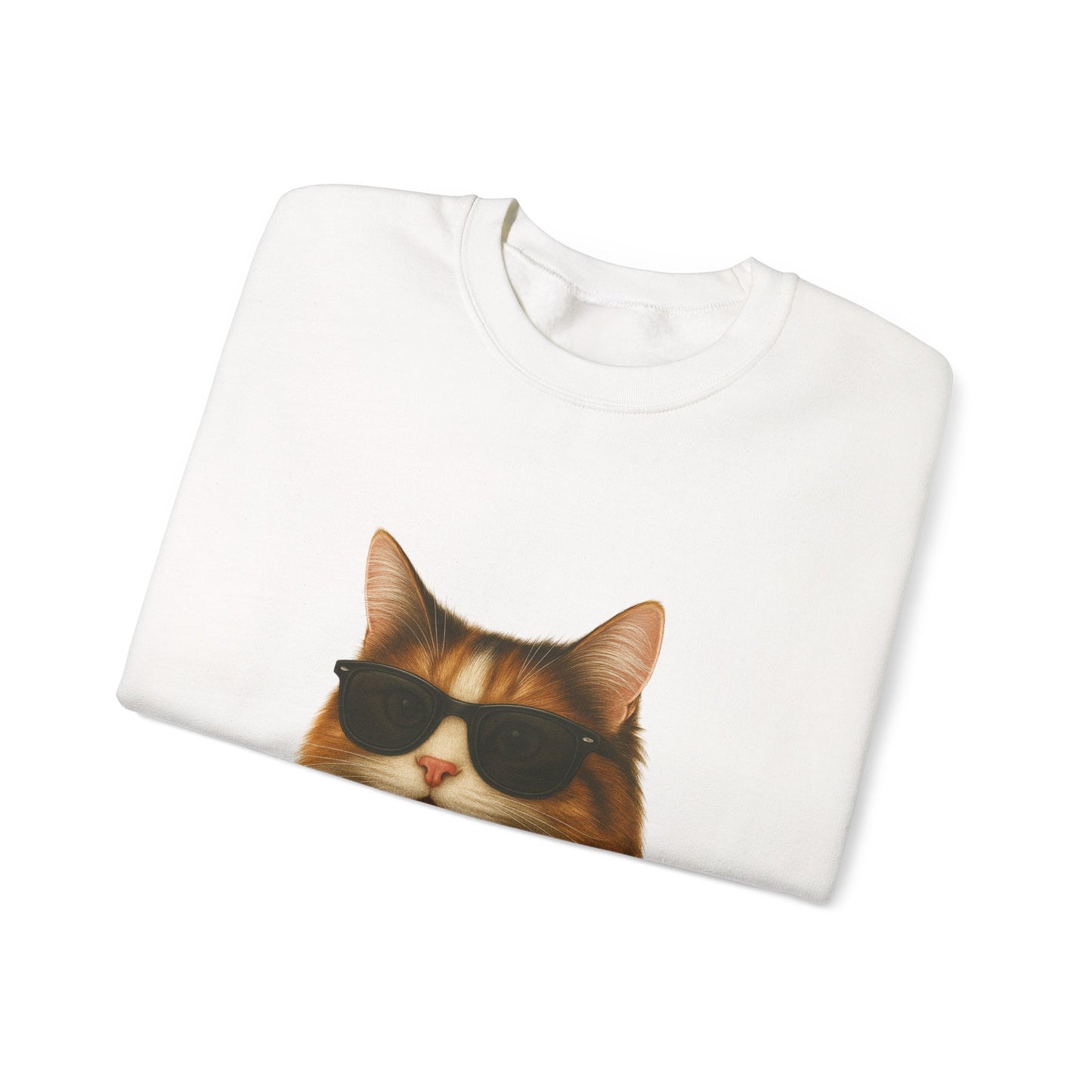 Calico Cat Wearing Sunglasses - Adult Crewneck Sweatshirt
