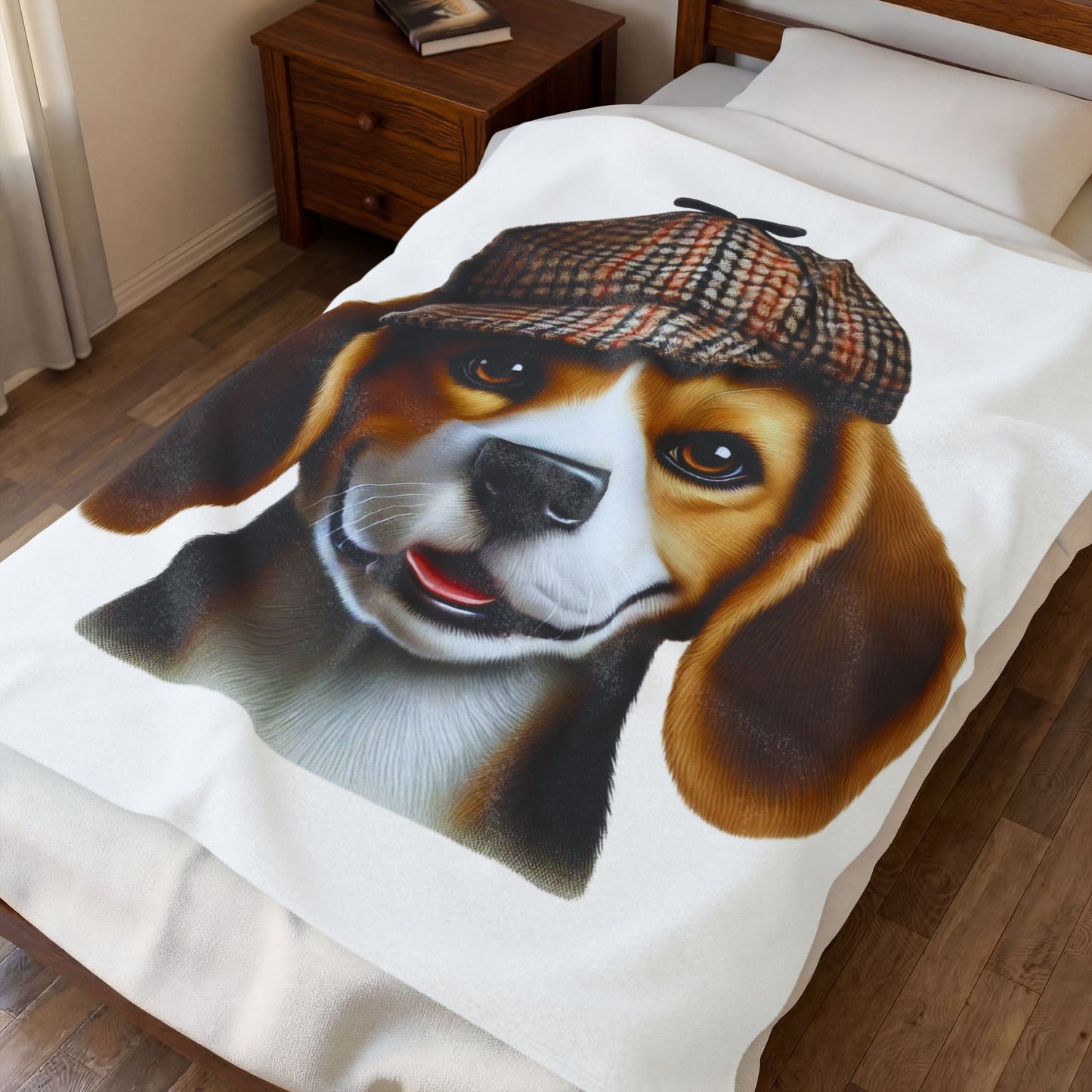 Beagle Wearing a Deerstalker Hat - Sherpa Blanket