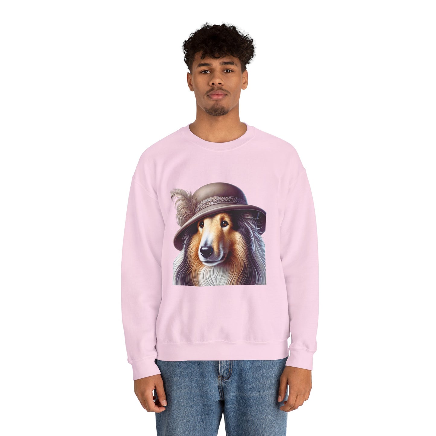 Collie Wearing Cloche Hat - Adult Crewneck Sweatshirt - Too Cute Pets