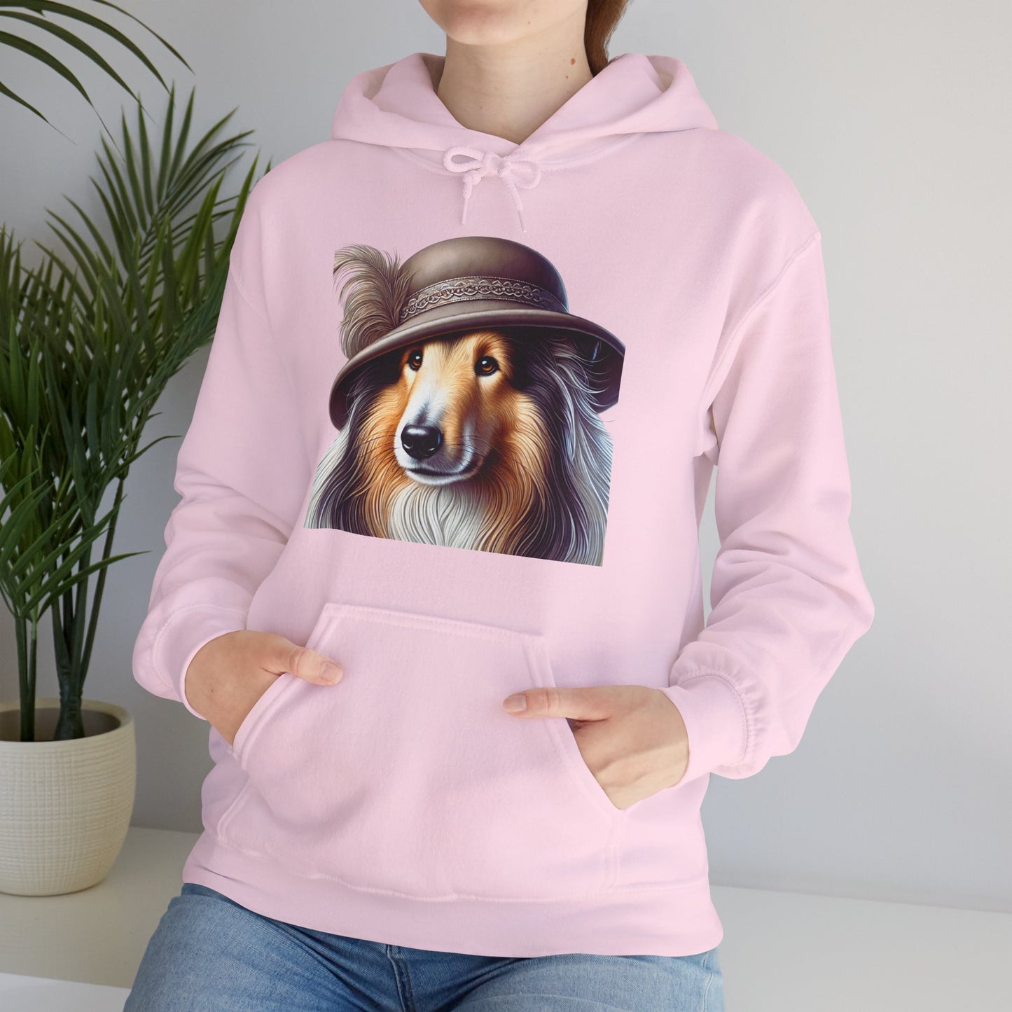 Collie Wearing Cloche Hat - Adult Hoodie - Too Cute Pets