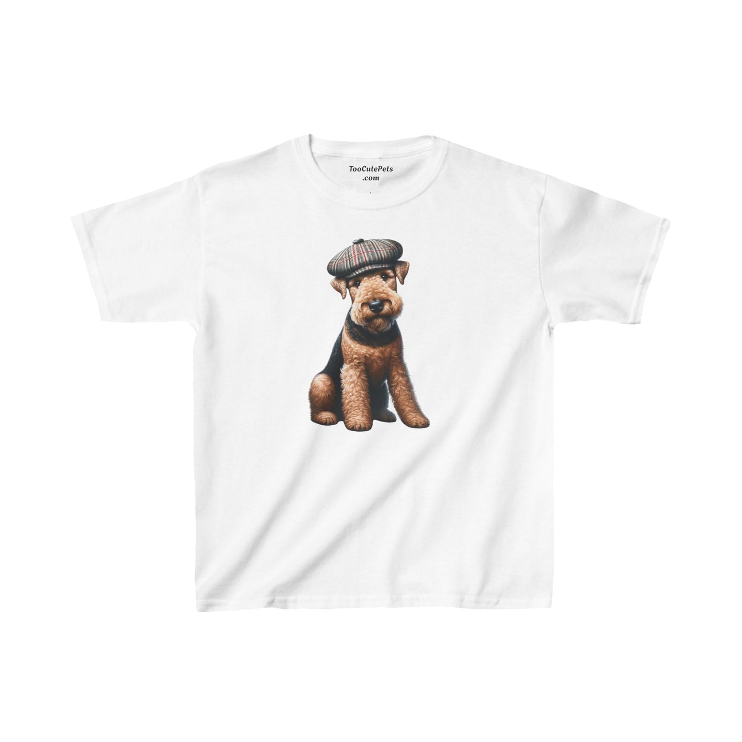 Aerdale Terrier Wearing Tweed Flat Cap #2- Youth T-Shirt  - Too Cute Pets