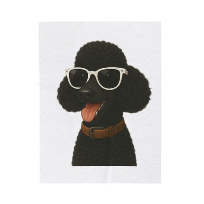 Black Poodle Wearing Sunglasses - Sherpa Blanket