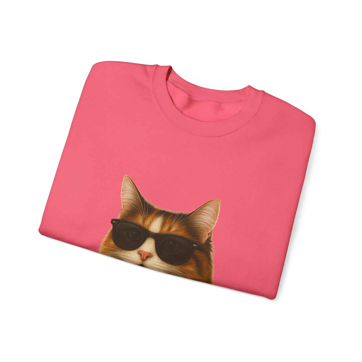 Calico Cat Wearing Sunglasses - Adult Crewneck Sweatshirt