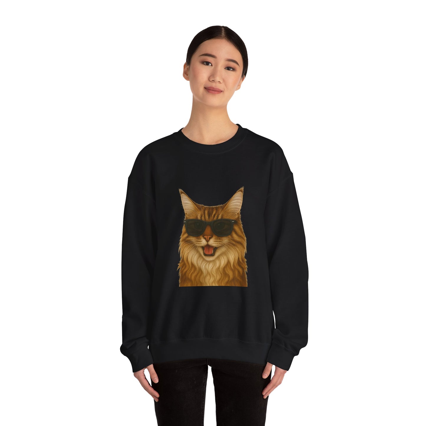 Maine Coon Wearing Sunglasses - Adult Crewneck Sweatshirt