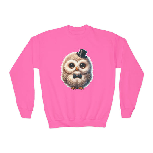 Owl Wearing A Top Hat Youth Crewneck Sweatshirt - Too Cute Pets