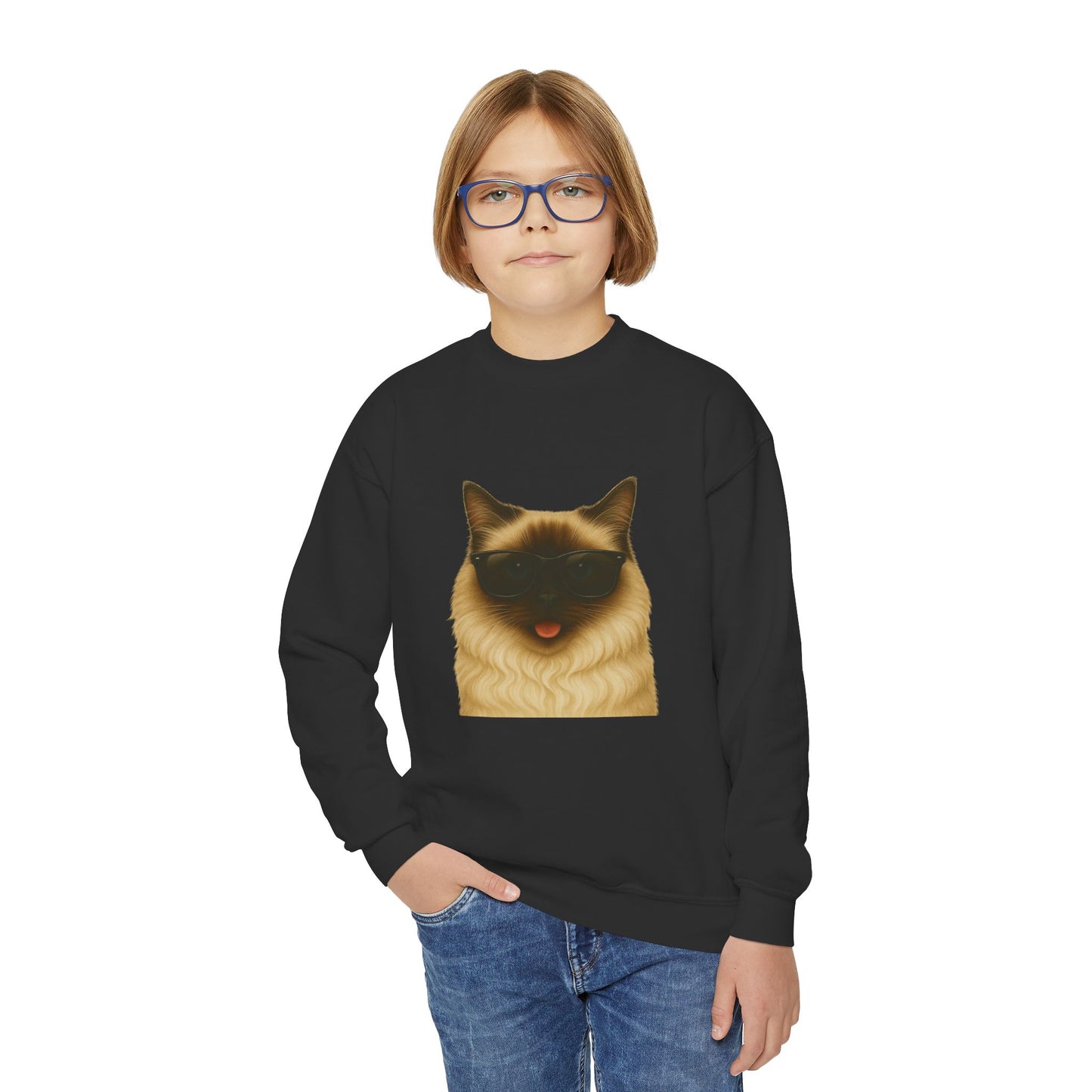 Ragdoll Cat Wearing Sunglasses - Youth Crewneck Sweatshirt