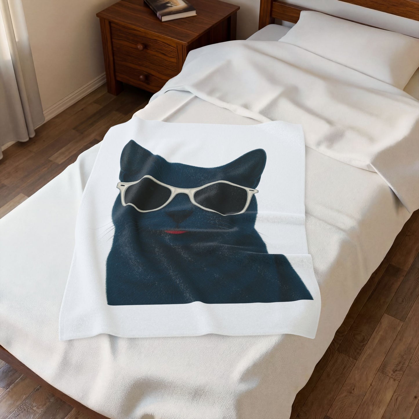Russian Blue Cat Wearing Sunglasses - Sherpa Blanket