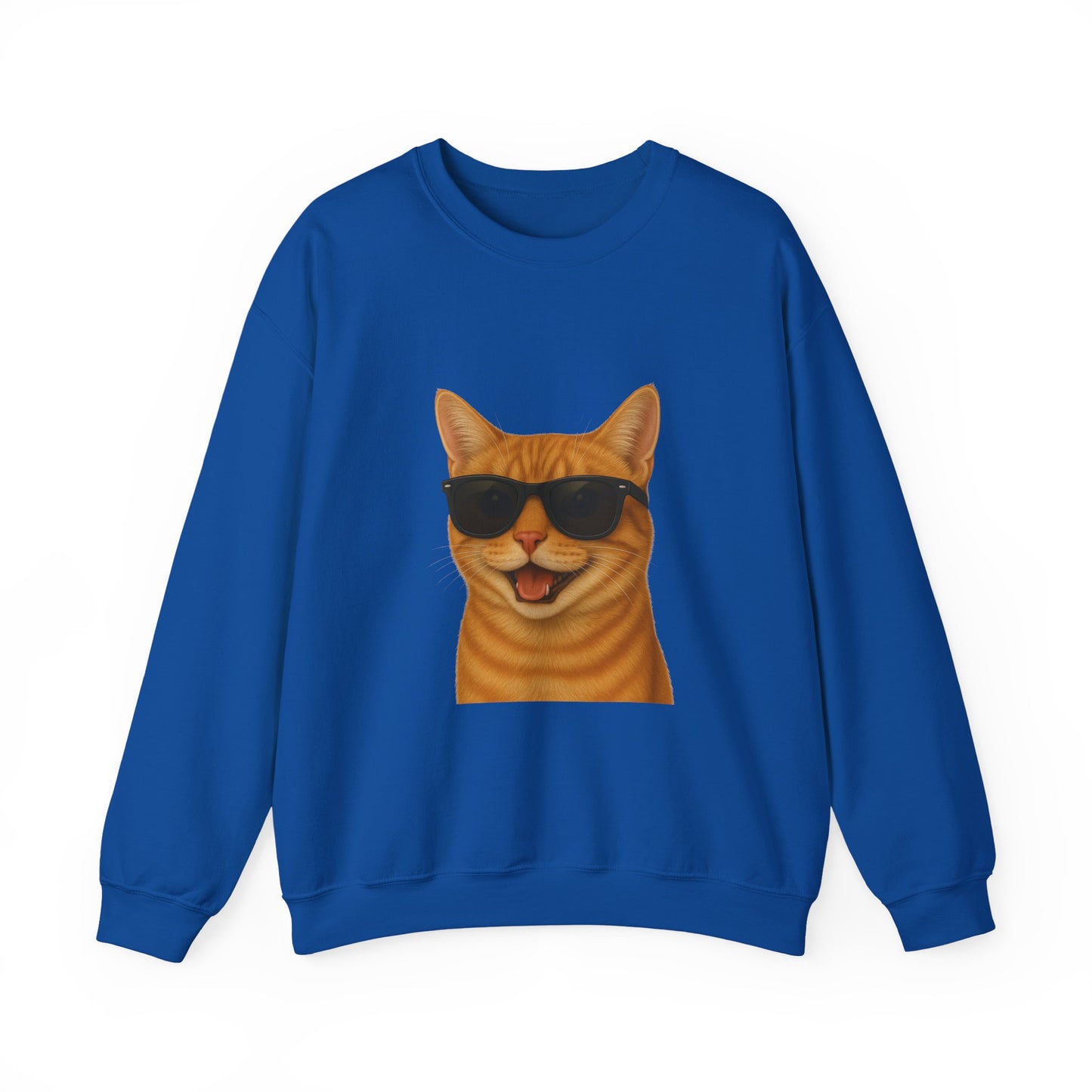 Orange Tabby Cat Wearing Sunglasses - Adult Crewneck Sweatshirt