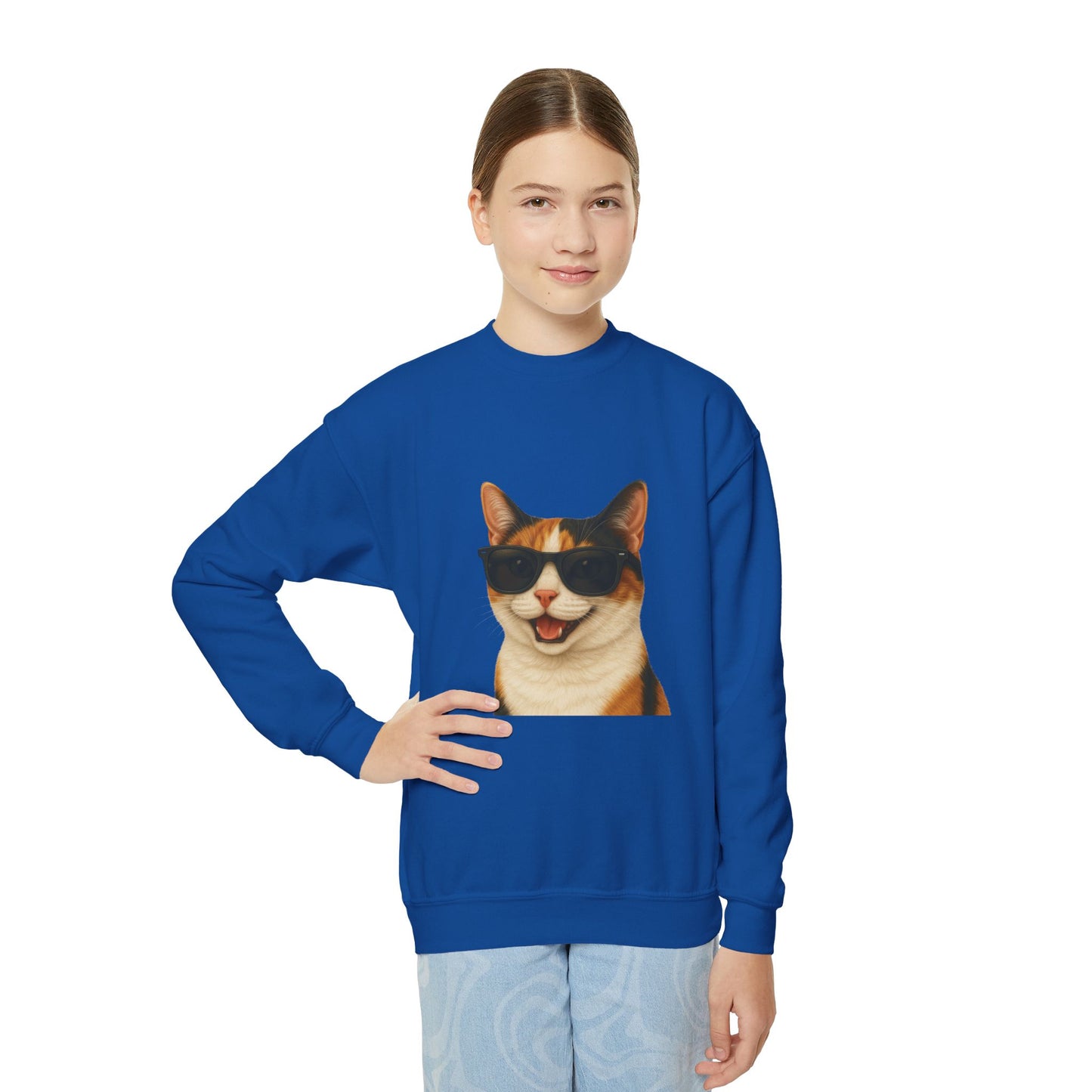 Calico Domestic Shorthaired Cat Wearing Sunglasses - Youth Sweatshirt