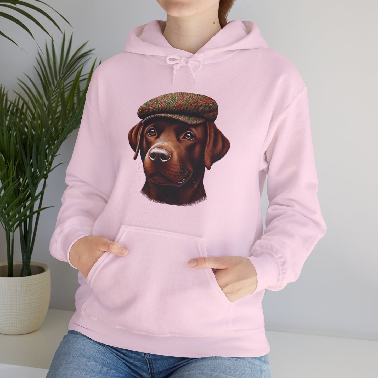 Brown Labrador Wearing Tweed Flat Cap - Adult Hoodie - Too Cute Pets