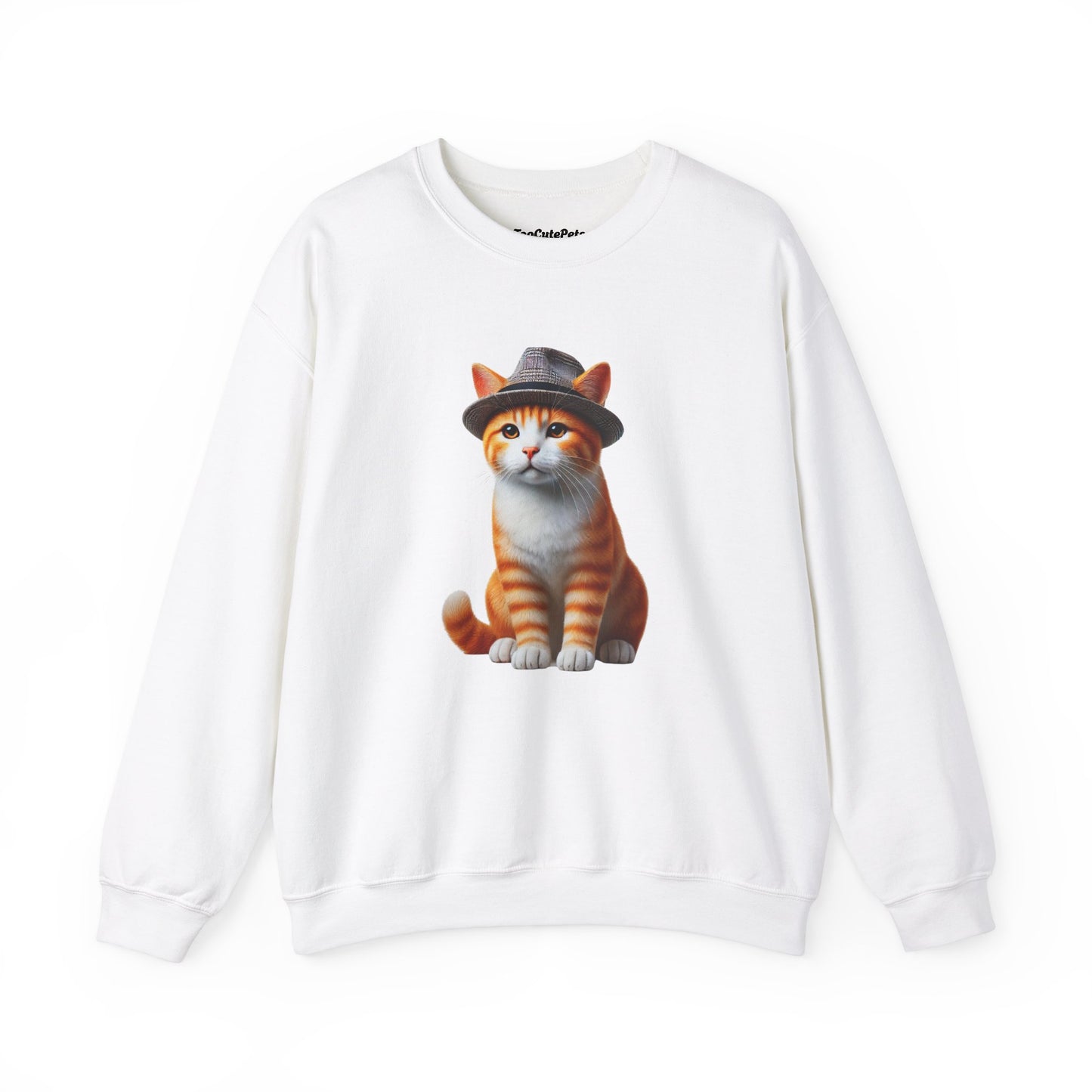 Cool Tabby Kitten Wearing Fedora Hat - Adult Crewneck Sweatshirt - Too Cute Pets