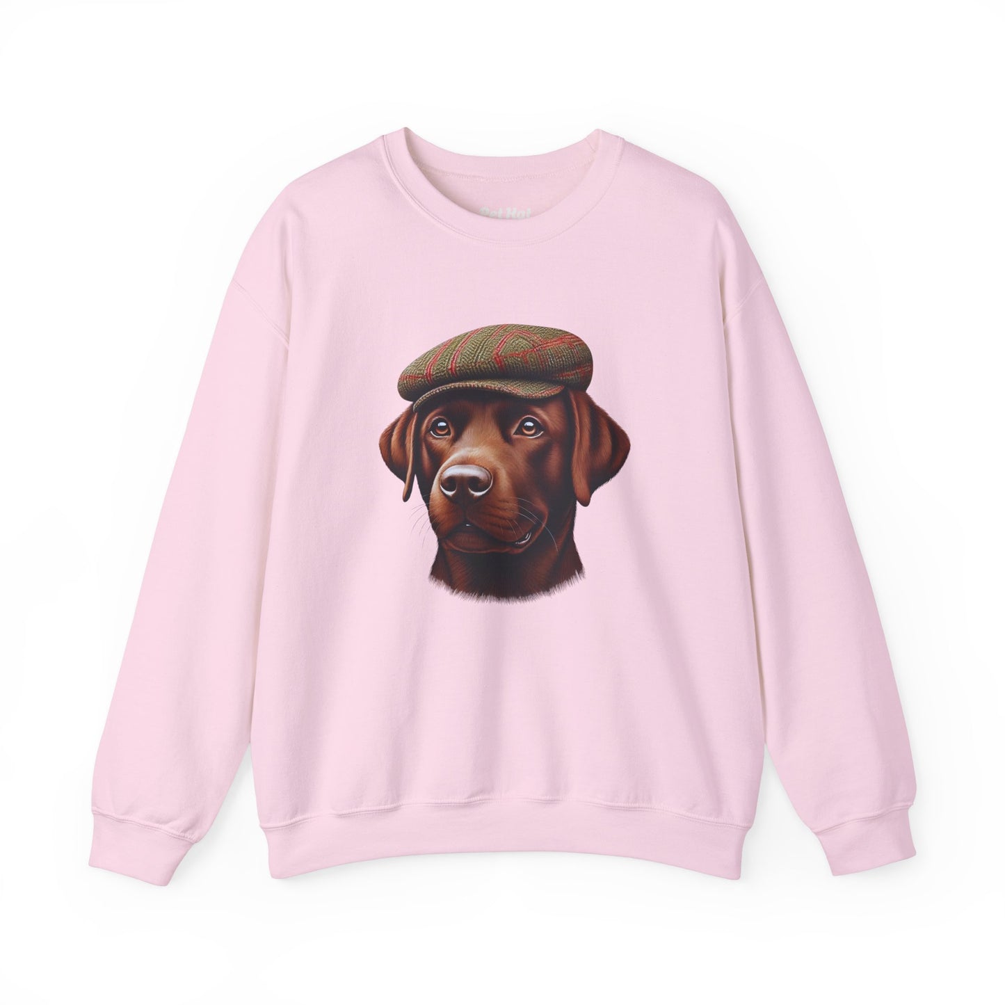 Brown Labrador Wearing Tweed Flat Cap- Adult Crewneck Sweatshirt - Too Cute Pets