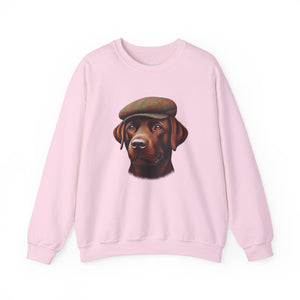 Brown Labrador Wearing Tweed Flat Cap- Adult Crewneck Sweatshirt - Too Cute Pets