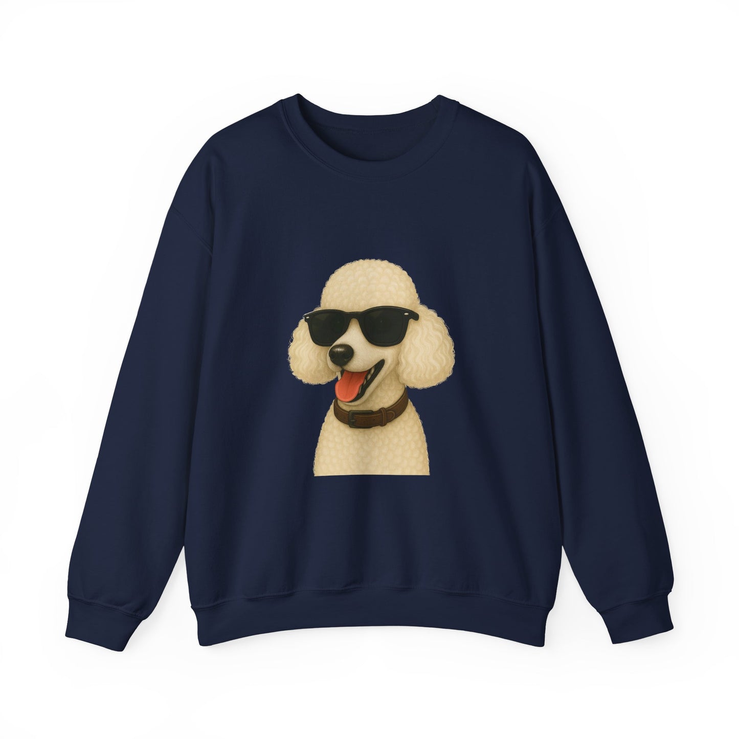 White Poodle Wearing Sunglasses - Adult Crewneck Sweatshirt