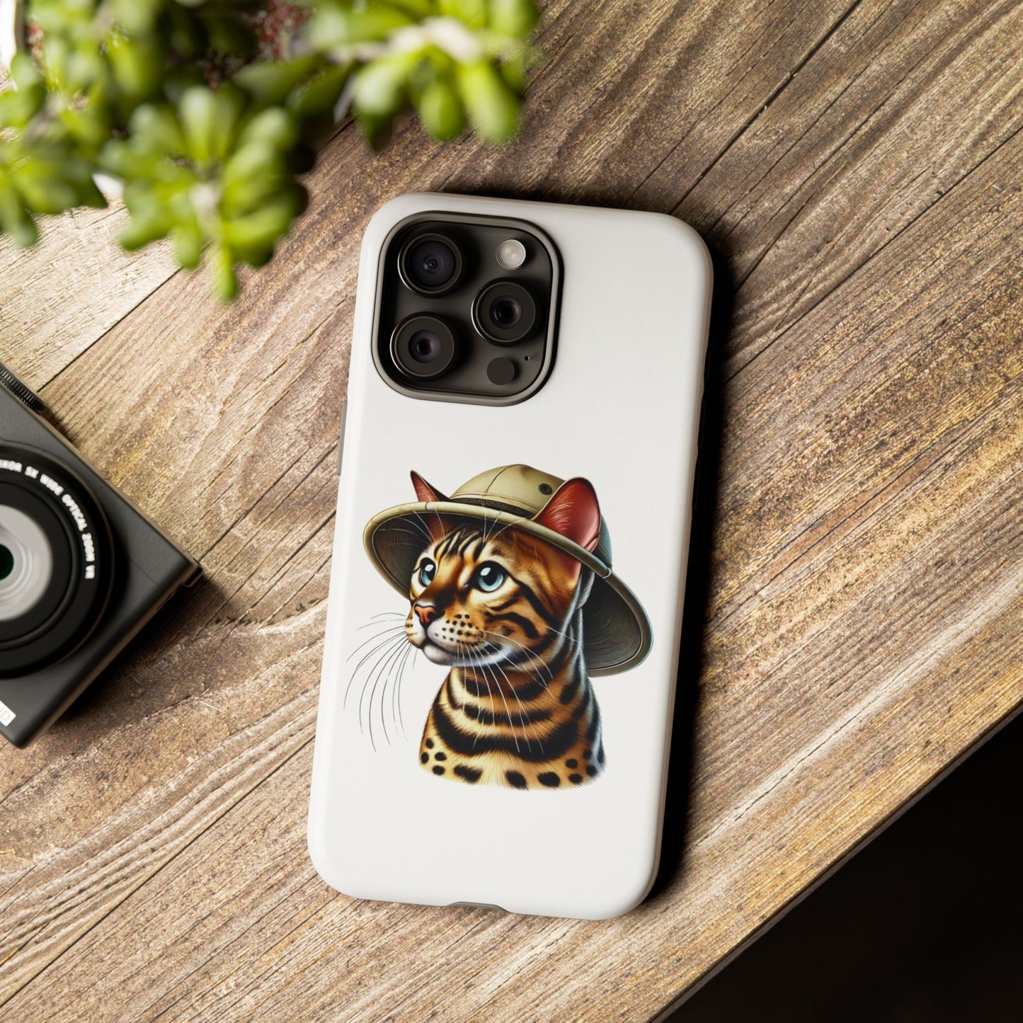 Bengal Cat Wearing a Safari Hat - Tough Phone Case