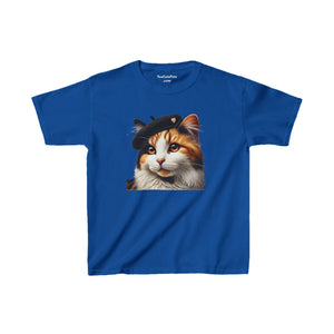 Calico Cat Wearing  a Heart Beret Youth T-Shirt - Too Cute Pets