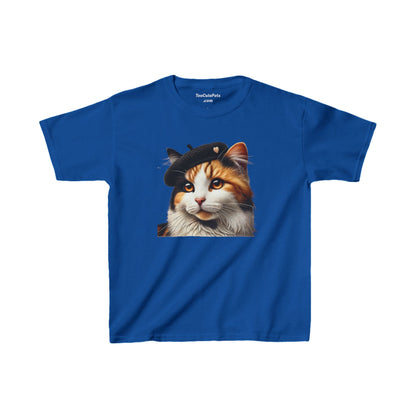 Calico Cat Wearing  a Heart Beret Youth T-Shirt - Too Cute Pets