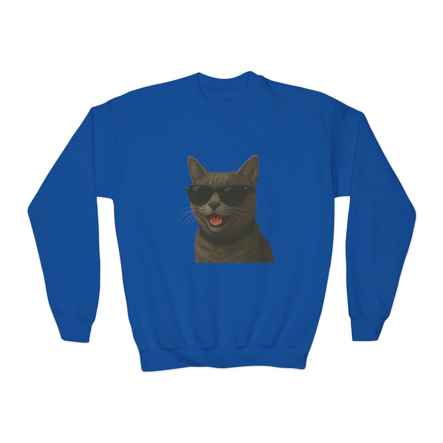 Gray Cat Wearing Sunglasses - Youth Crewneck Sweatshirt