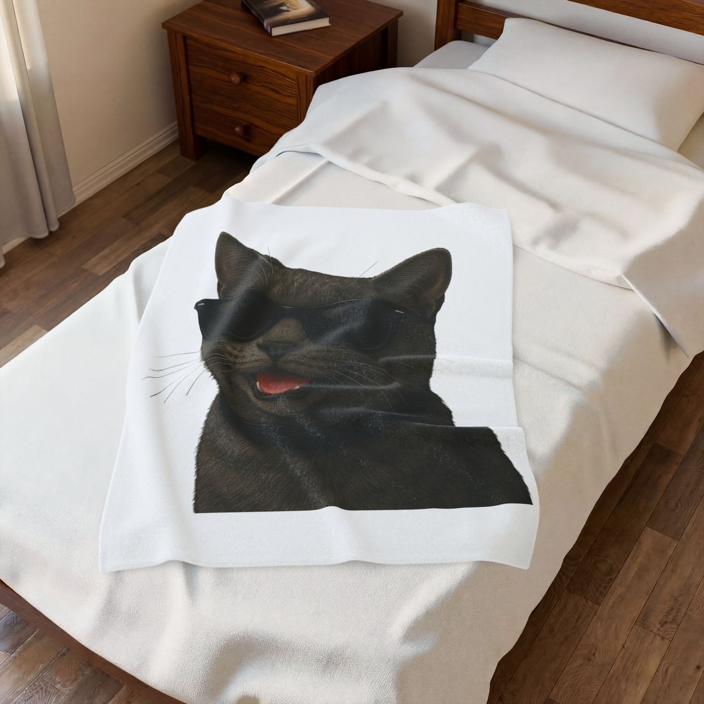 Gray Cat Wearing Sunglasses - Sherpa Blanket