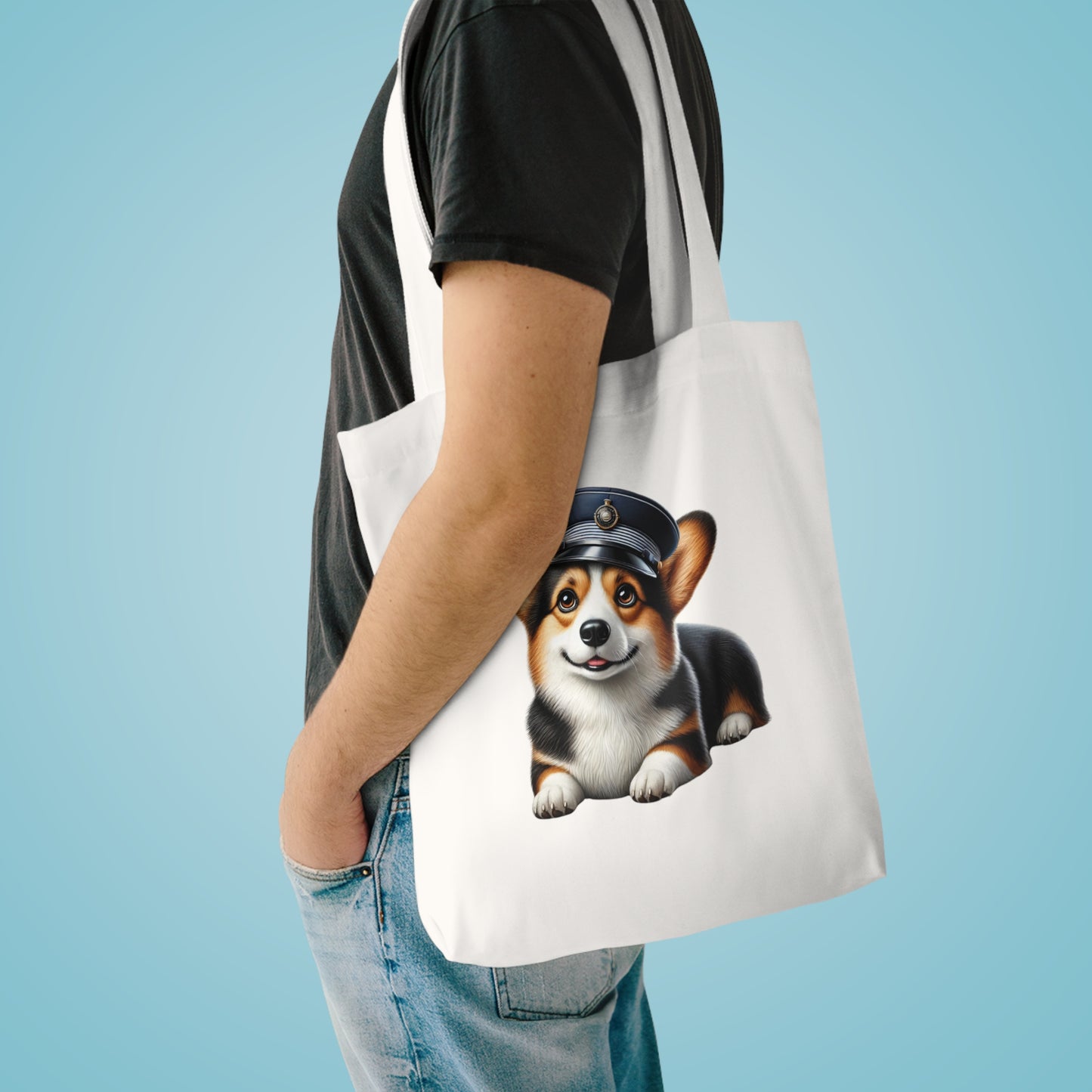 Corgi Wearing a Conductor's Hat - Cotton Tote Bag