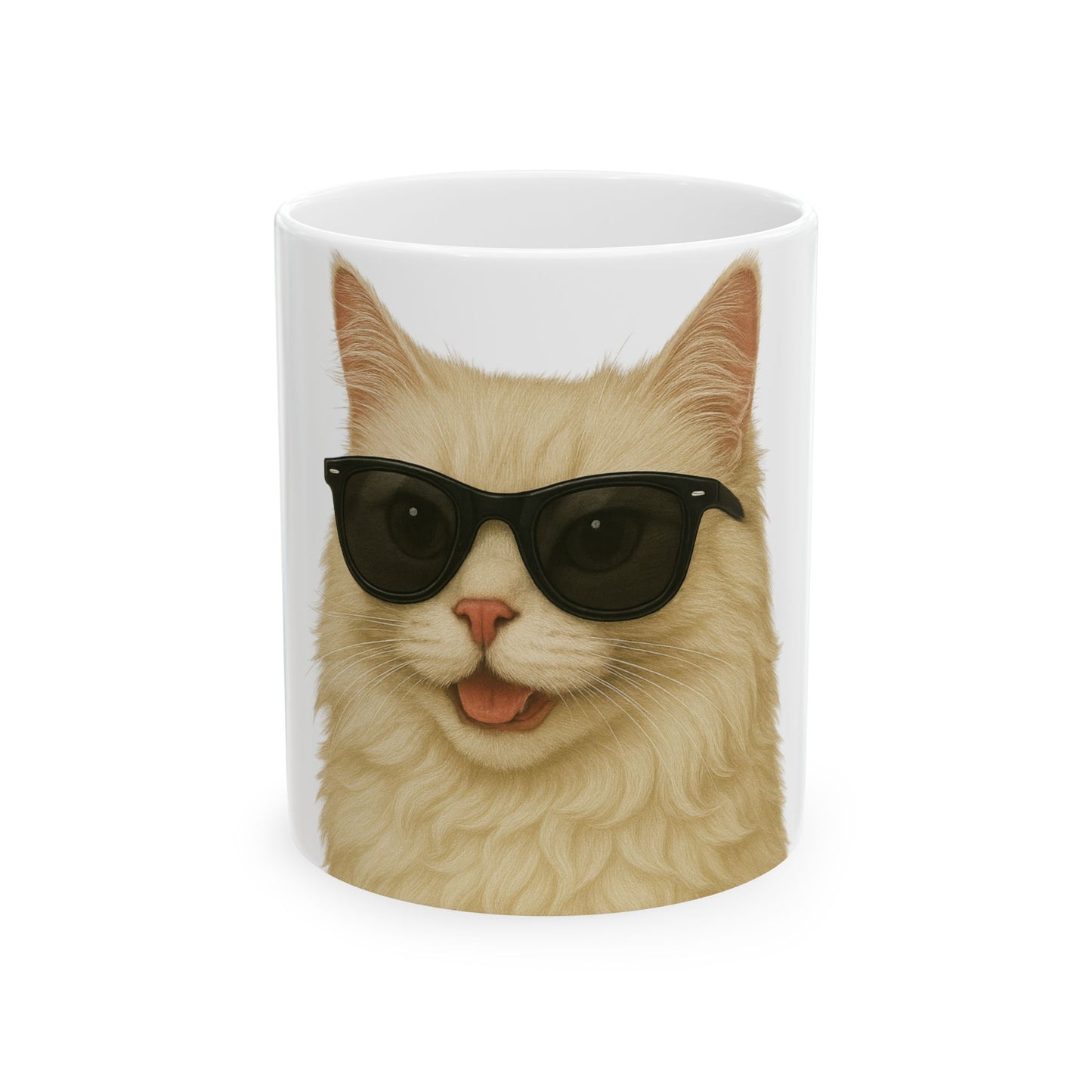 Cream Longhair Cat Wearing Sunglasses Ceramic Mug