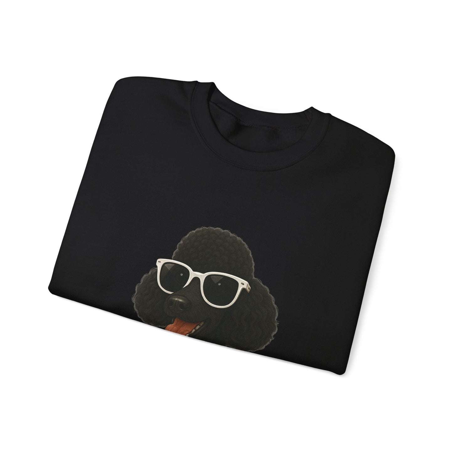 Black Poodle Wearing Sunglasses - Adult Crewneck Sweatshirt
