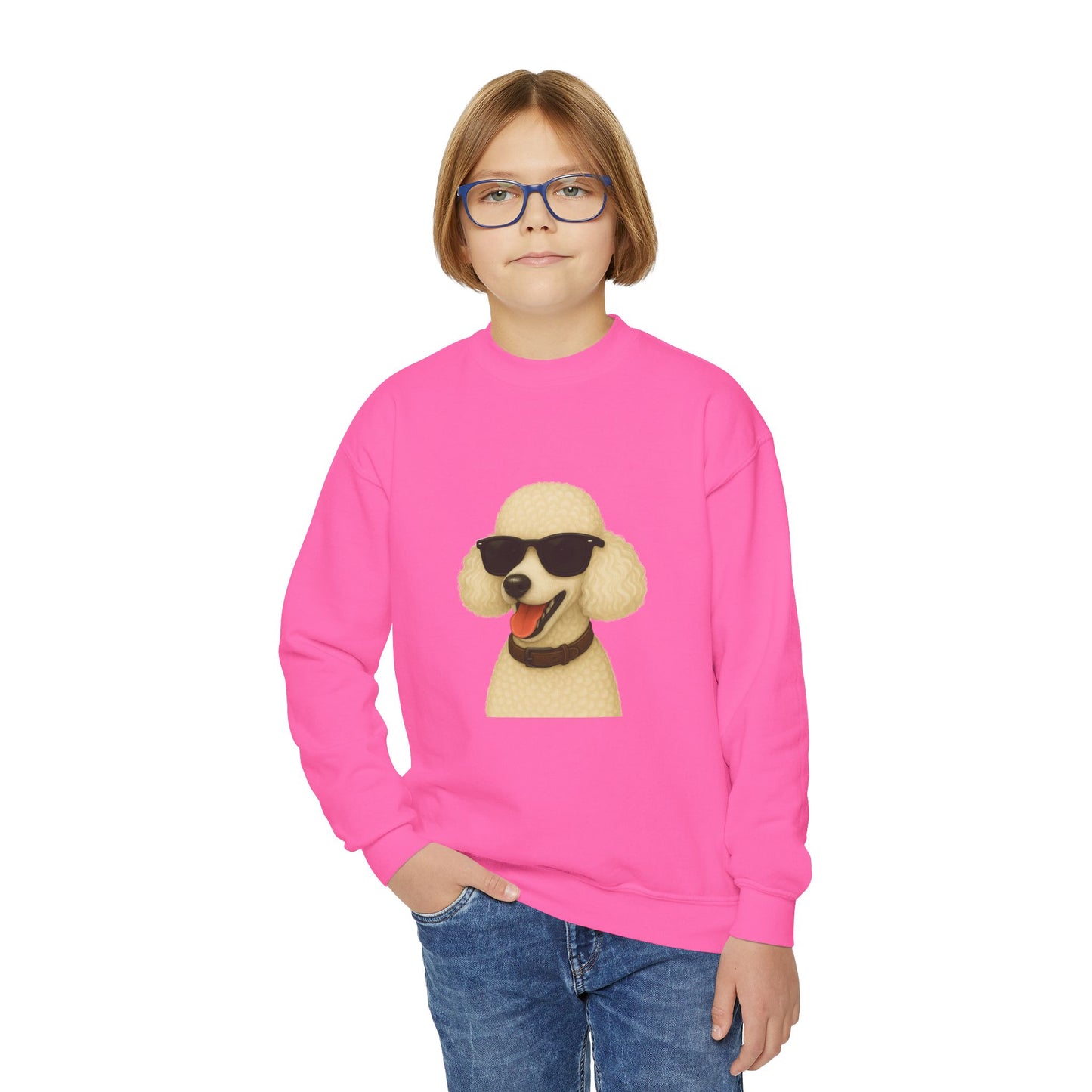 White Poodle Wearing Sunglasses - Youth Crewneck Sweatshirt