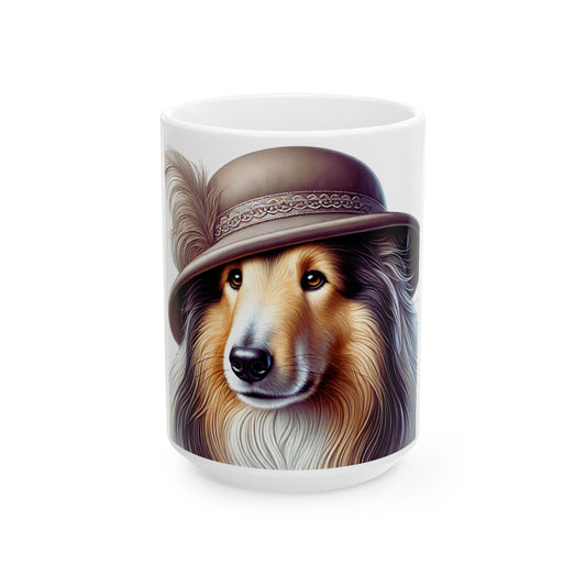 Collie Wearing a Cloche Hat - Ceramic Mug