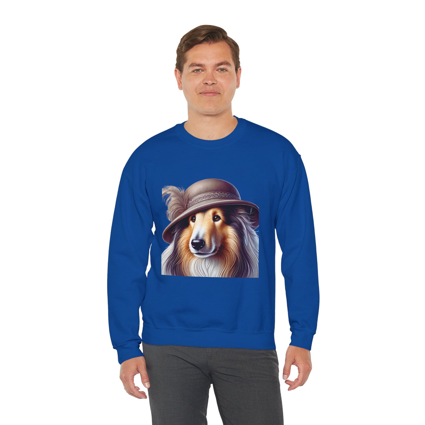 Collie Wearing Cloche Hat - Adult Crewneck Sweatshirt - Too Cute Pets