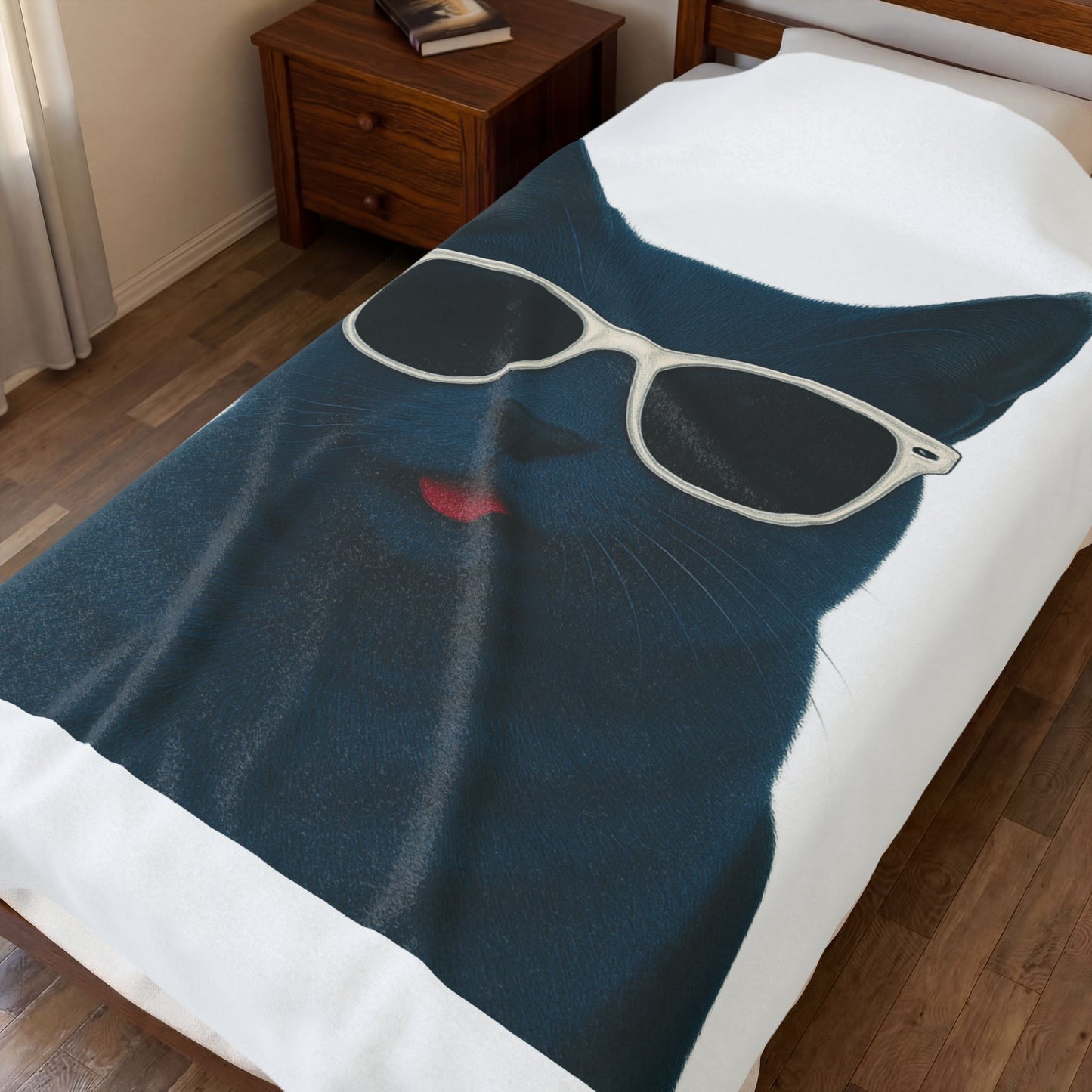 Russian Blue Cat Wearing Sunglasses - Sherpa Blanket