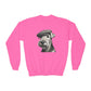 Aerdale Terrier Wearing Tweed Flat Cap (Black & White) Youth Crewneck Sweatshirt - Too Cute Pets