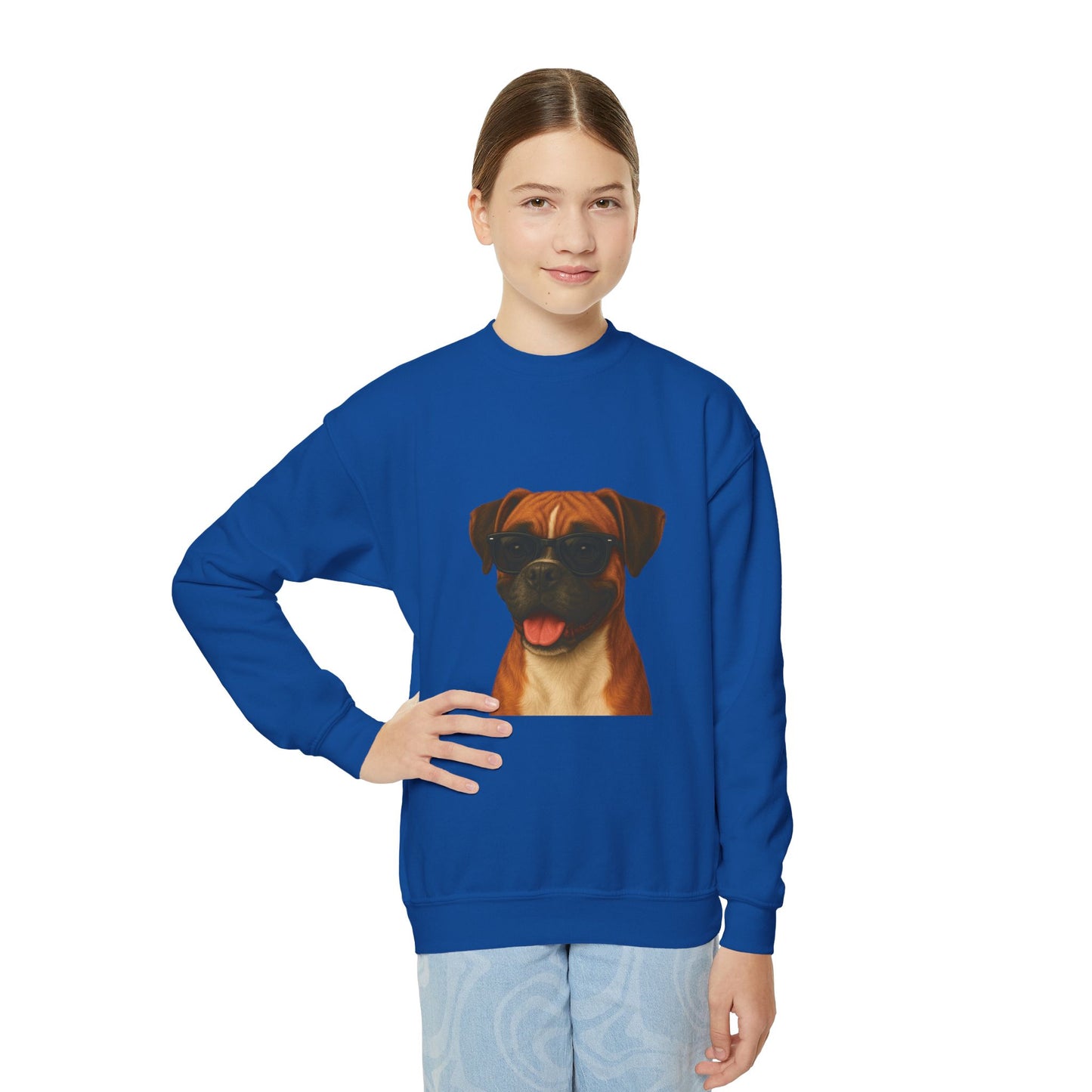 Boxer Dog Wearing Sunglasses - Youth Crewneck Sweatshirt